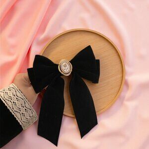 Velvet Bow Brooch: Black Holiday Cameo Pin